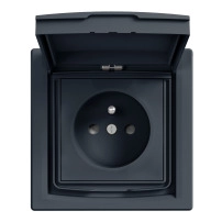 SCHNEIDER ELECTRIC Single socket outlet with pin earth and shutters, IP44 , anthracite, ASFORA