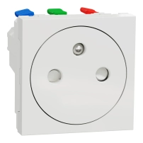 Контакт, New unica, 2P + E, 16A, френски, със защита, IP4X, сатениран, антибактериален, бял