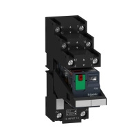 Миниатюрно реле с основа, предварително сглобено, Harmony, 12 A, 2 CO, с LED, с заключващ се тест бутон, отделно гнездо за клеми, 230 V AC