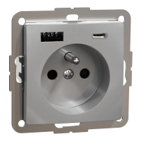 Контакт френски стандарт + 2x USB тип A и тип C, 2P + E, USB A+C, 3A, алуминий