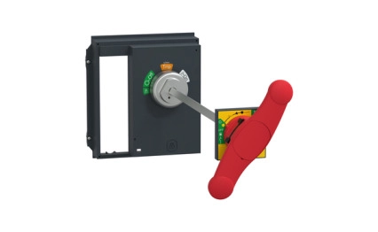 Удължена въртяща се ръкохватка, ComPact NS630b/NS1600 фиксиран/изваждаем, червена ръкохватка на жълта предна част, дължина на вала 218 до 605 мм, IP55