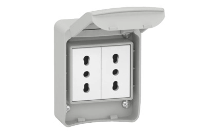 PratiKa socket - grey - 2P + E - 10/16 A - 250 V - British - IP65 - surface