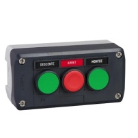 SCHNEIDER ELECTRIC Control station, 1 red mushroom 40mm push button, 22mm, 1NC, marked ARRET