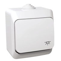 Бутон със символ стълби, бял Push switch, 1-pole, light s., white