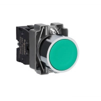 Complete push button, Easy Harmony XB2, metal, flush, green, 22mm, spring return, unmarked, 1NO