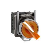 SCHNEIDER ELECTRIC Illuminated selector switch, metal, orange, 22mm, LED, 2 pos., 1NO+1NC, 24V AC/DC