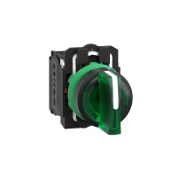 SCHNEIDER ELECTRIC Illuminated selector switch, green handle, 22mm, 3 pos., LED, 1NO+1NC, 24V AC/DC
