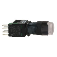 Complete illuminated push button, Harmony XB6, white projecting illum pushbutton O 16 spring return 1 NO 12...24 V