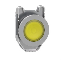 Глава за светещ бутон, Harmony XB4, метал, жълт, равен, 30 мм, универсален LED, със задържане, обикновена леща, без маркировка